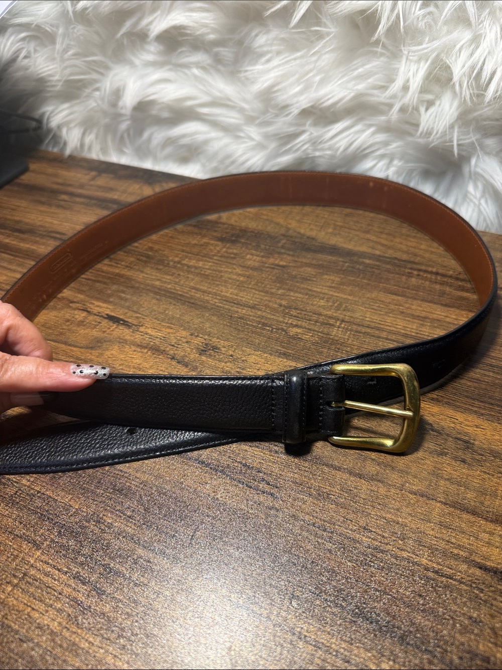 Coach Black Leather Men's Belt with Brass Buckle